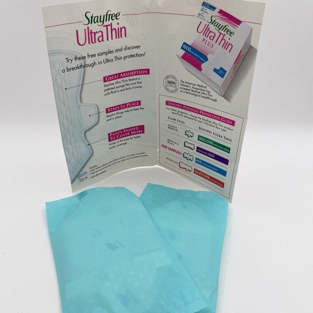 Vintage 1994 Print Ad & Samples Stayfree Ultra Thin Pads with Wings NOS Y2K
